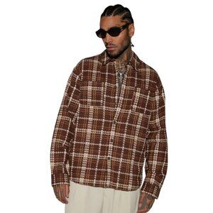 Take You On A Ride Textured Button Up Long Sleeve Shirt Chocolate Men's